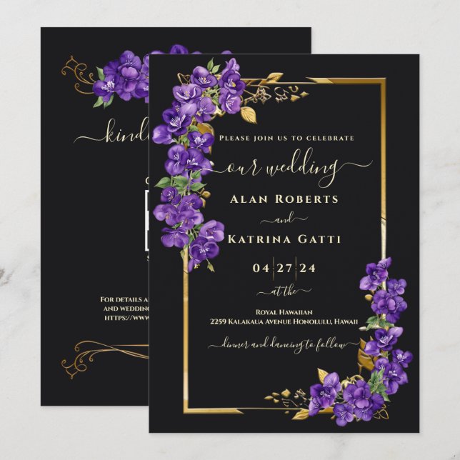 Invitation Code QR de réponse pour mariage en tenue de soirée (Devant / Derrière)