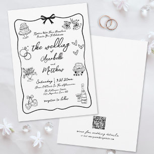 Invitation Code QR Dessiné à la Main Mariage Fantaisiste