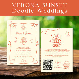 Invitation Code QR Doodle main tiré Verona Sunset Orange