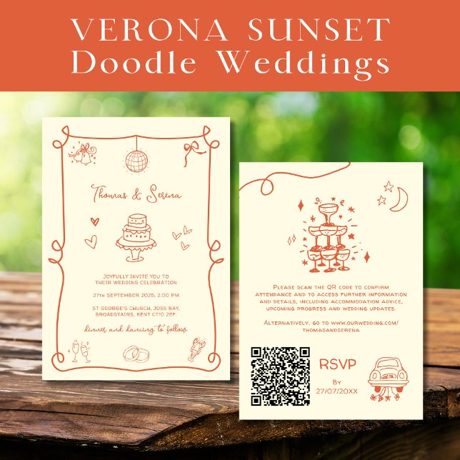 Invitation Code QR Doodle main tiré Verona Sunset Orange (Créateur téléchargé)