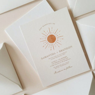 Invitation Code Qr du Mariage Boho minimal Soleil Orange Brûl