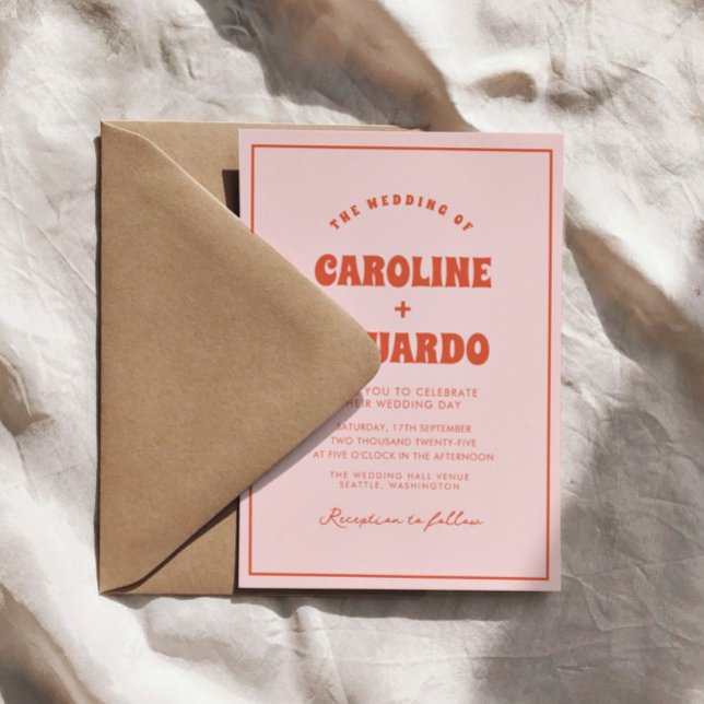 Invitation Code Qr du Mariage de Boho rouge rose rétro (Créateur téléchargé)