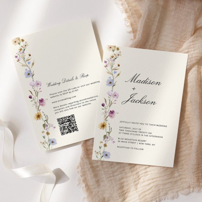 Invitation Code QR du Mariage de calligraphie Fleur sauvage d (Créateur téléchargé)
