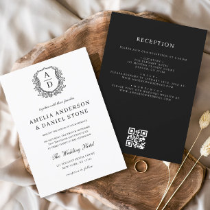 Invitation Code QR du Mariage de monogramme de la crête flora