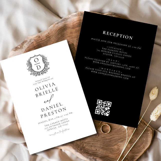 Invitation Code QR du Mariage de monogramme de la crête flora (Créateur téléchargé)