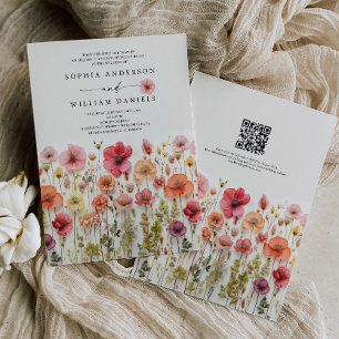 Invitation Code QR du Mariage Fleur sauvage Boho