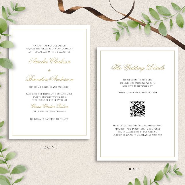 Invitation Code QR du Mariage frontalier noir et or classique (Créateur téléchargé)