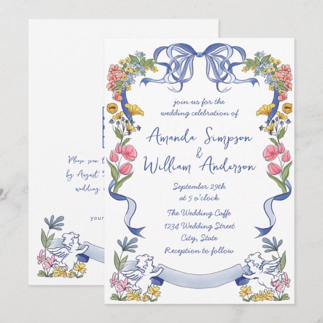 Invitation Code QR du Mariage rétro pour gribouillages à main (Devant / Derrière)