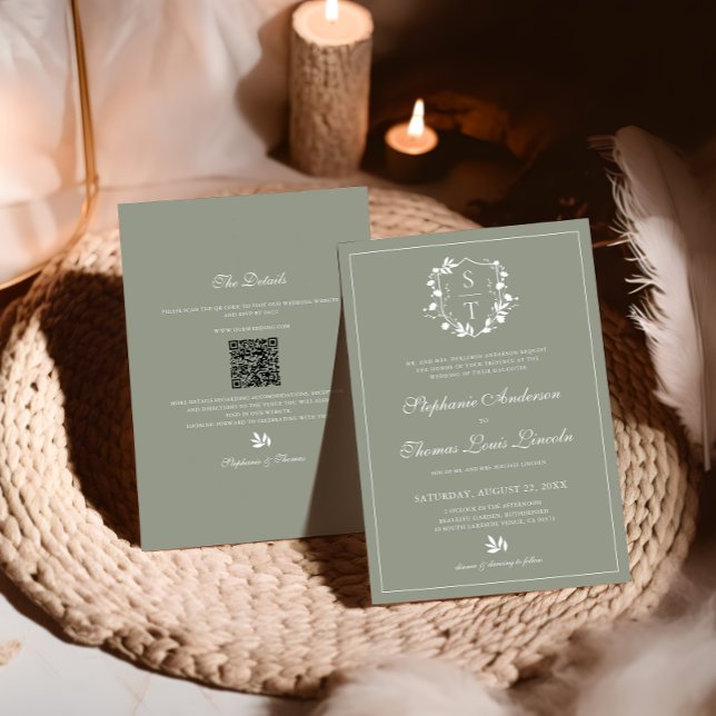 Invitation Code QR du Mariage vert de l'arête botanique (Créateur téléchargé)