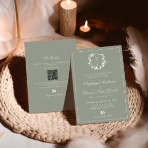 Invitation Code QR du Mariage vert de l'arête botanique
