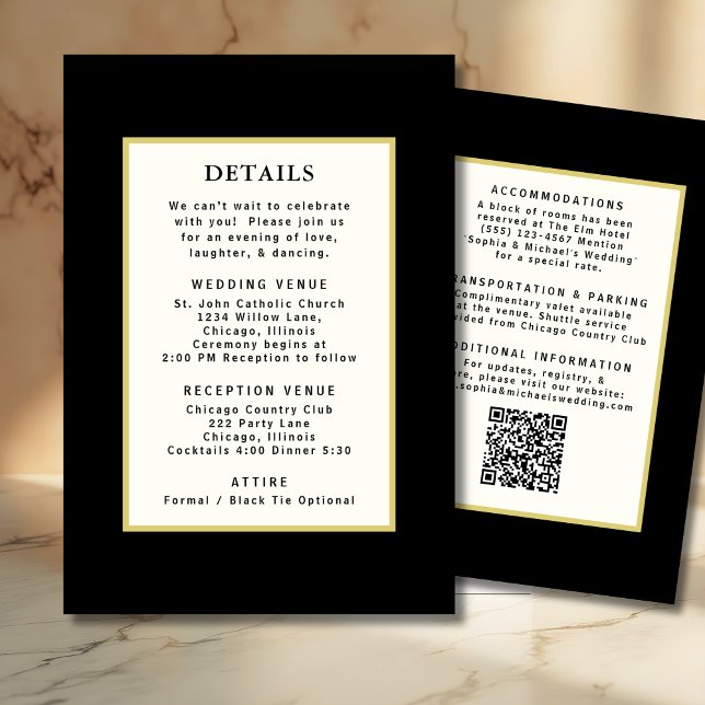 Invitation Code QR du Modèle de détails du Mariage Black Gold (Créateur téléchargé)