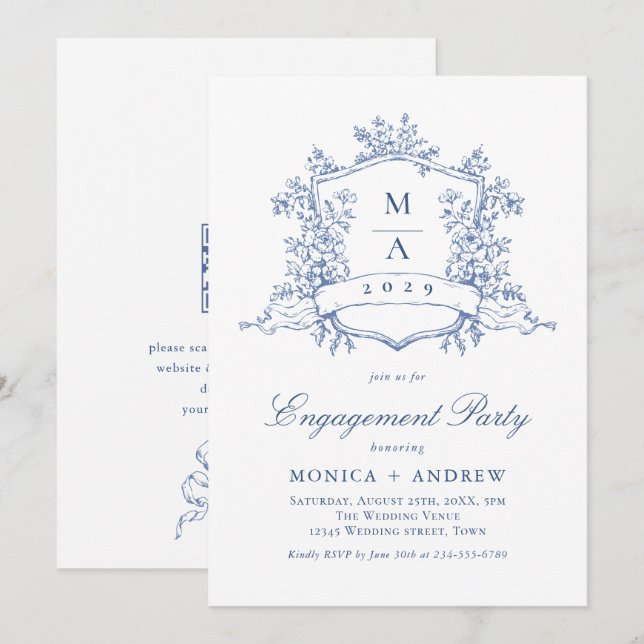 Invitation Code QR du Victorian Ornate Crest Engagement Party (Devant / Derrière)