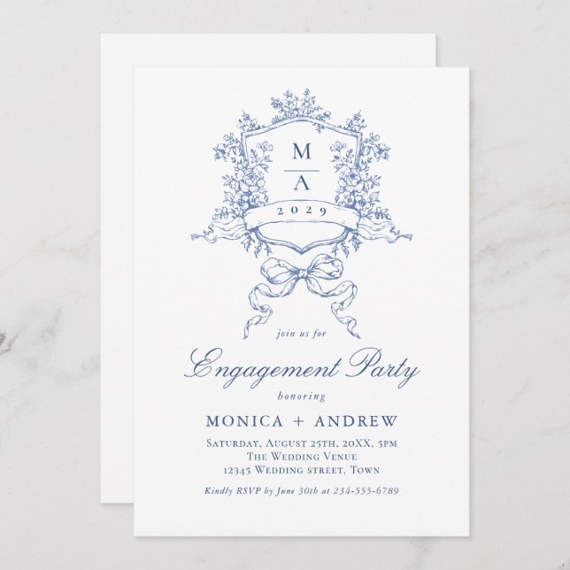 Invitation Code QR du Victorian Ornate Crest Engagement Party (Devant / Derrière)