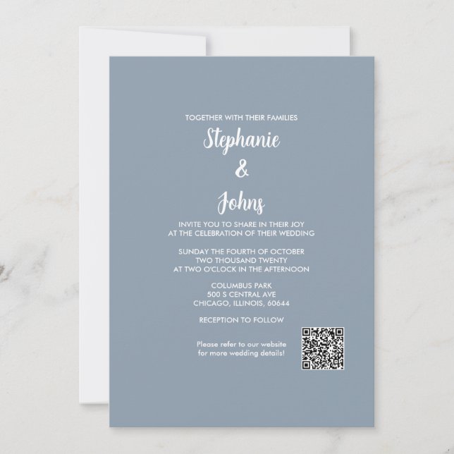 Invitation Code QR Dusty Blue White Script 2024 Mariage (Devant)
