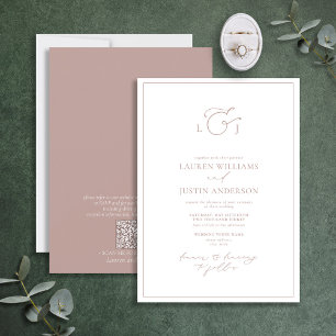 Invitation Code QR Élégant Dusty Rose Calligraphie Monogramme