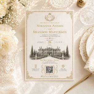 Invitation Code QR Élégant Mariage Argent Ancien Vintage