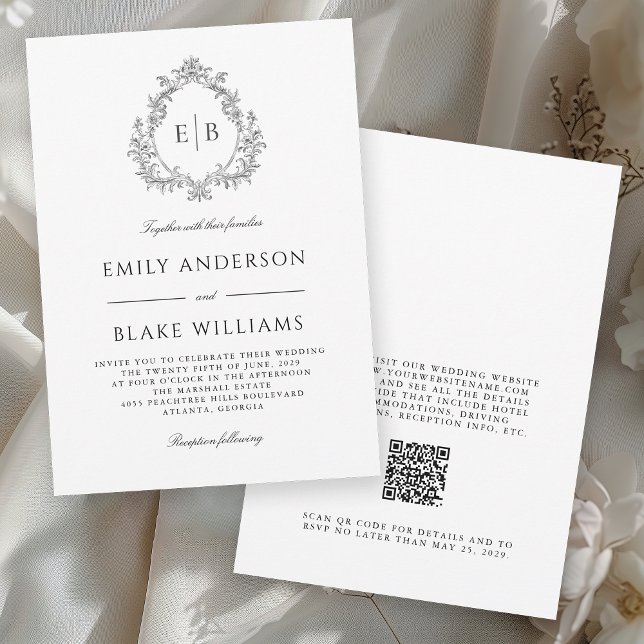 Invitation Code QR Élégant Mariage officiel monogramme de crê (Créateur téléchargé)