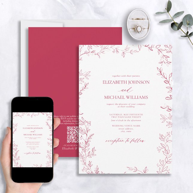 Invitation Code QR Elégant minimal feuille vivid Magenta Mari (Créateur téléchargé)