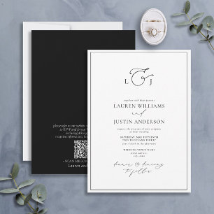 Invitation Code QR Élégant noir blanc calligraphie Monogramme