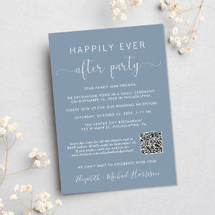 Invitation Code QR Élégant Photo Réception de Mariage Bleu Po