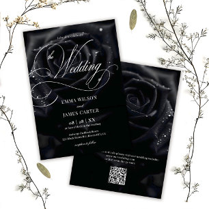 Invitation Code QR Élégant Rose de Minuit Calligraphie Mariag