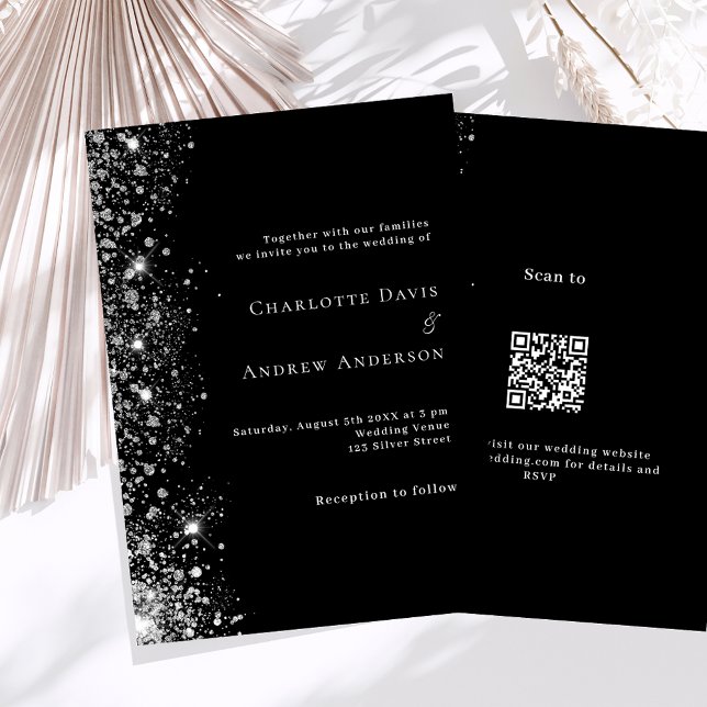 Invitation Code QR en argent noir RSVP détails mariage (Créateur téléchargé)