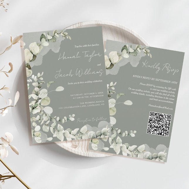 Invitation Code QR Eucalyptus Mariage Sage Green (qr code wedding invitation sage green eucalyptus
)
