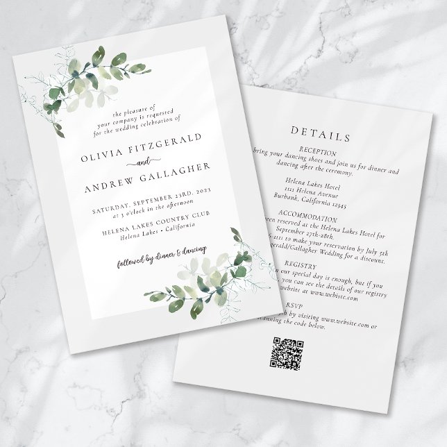 Invitation Code QR Eucalyptus tout en un Mariage (Créateur téléchargé)