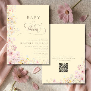 Invitation Code QR Fête Bébé Fleur Sauvage Jaune