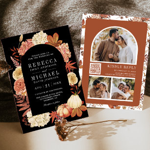 Invitation Code QR Floral Citrouille en Terracotta Mariage No