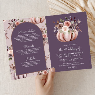 Invitation Code QR Floral Citrouille Neutre Mariage Violet Cl