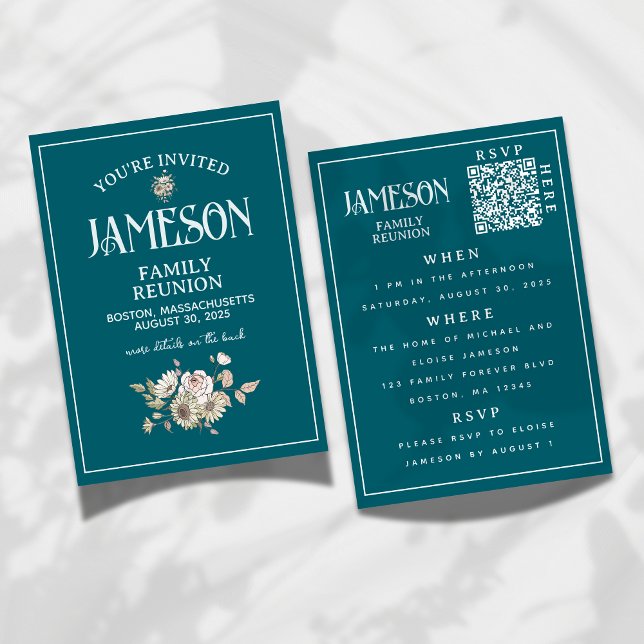 Invitation Code QR floral classique de la Réunion familiale (Planning a family reunion? Invite guests with this custom invitation! )