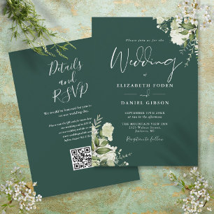 Invitation Code QR Floral Mariage à la verdure émeraude