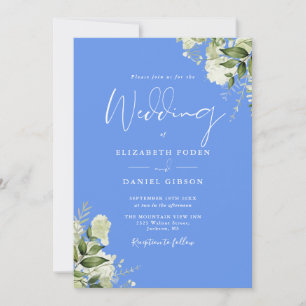 Invitation Code QR floral mariage bleu barbeau verdure