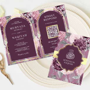 Invitation Code QR floral mariage musulman Mauve Violet Pouss