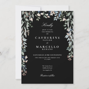 Invitation Code QR floral mariage noir et blanc