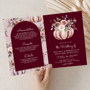 Invitation Code QR Floral Neutre Citrouille Bordeaux Mariage