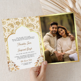 Invitation Code QR floral paisley or crème pour mariage indie