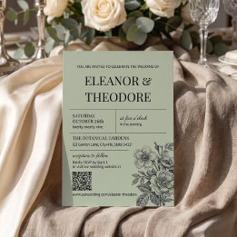 Invitation Code QR Floral Romantique Vert Sauge Vintage