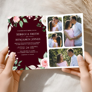 Invitation Code QR Floral Rose Pâle Mariage Bourgogne
