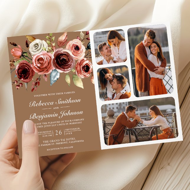 Invitation Code QR Floral Terracotta Mariage Beige Tanné (Créateur téléchargé)