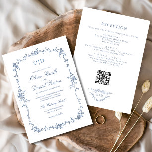 Invitation Code QR français victorien Floral Mariage Monogram