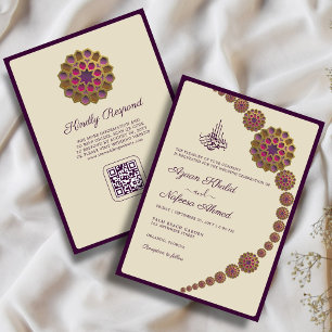 Invitation Code QR géométrique et floral élégant Mariage isla