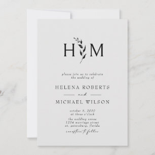 Invitation Code QR gris noir RSVP Mariage de monogramme botan