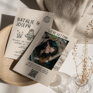 Invitation Code QR Illustré Mariage photo de gâteau manuscrit