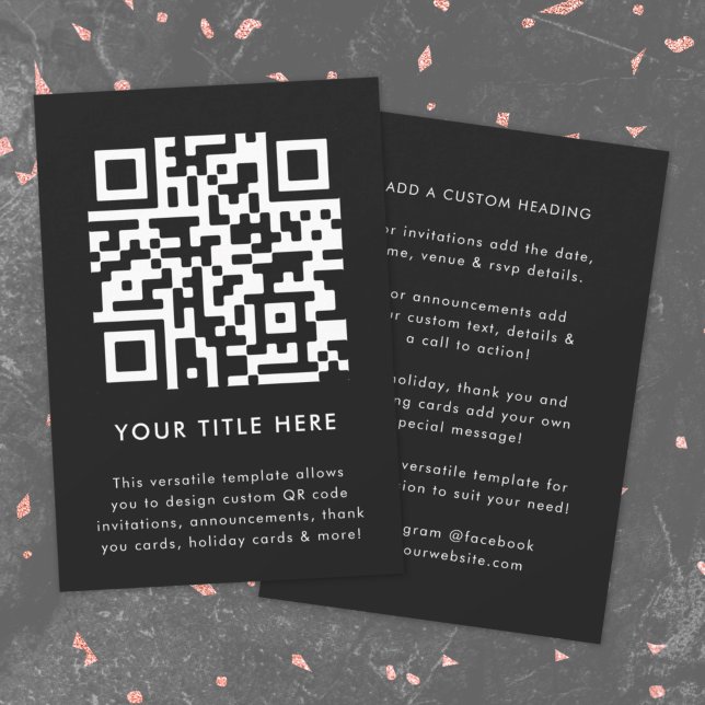 Invitation Code QR | Invitation scannable polyvale (Modern sleek QR code black invitation template by Guava - versatile, stylish, and customizable)