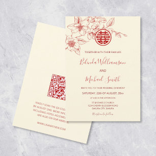 Invitation Code QR Magnolia Red Cream Mariage chinois