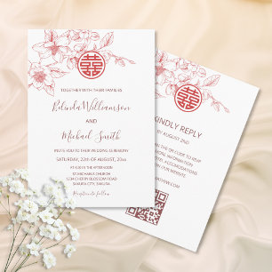 Invitation Code QR Mariage blanc rose Dusty
