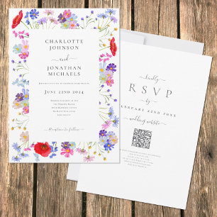 Invitation Code QR Mariage Bohème Chic Fleur Sauvage Colorée