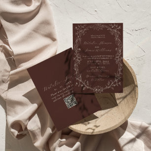 Invitation Code QR Mariage Brun au Chocolat Élégant Ancien Ar
